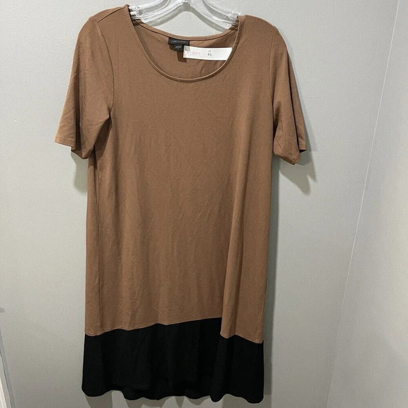 J Jill Wearever Colorblock Midi Dress Small Lycra Stretch Brown Black Lagenlook - Picture 6 of 7